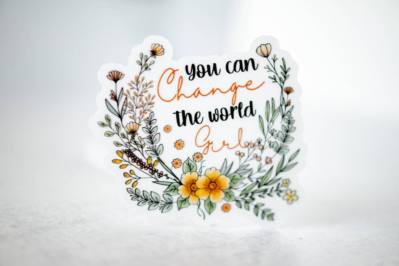 You Can Change The World Girl Vinyl Sticker, 3"
