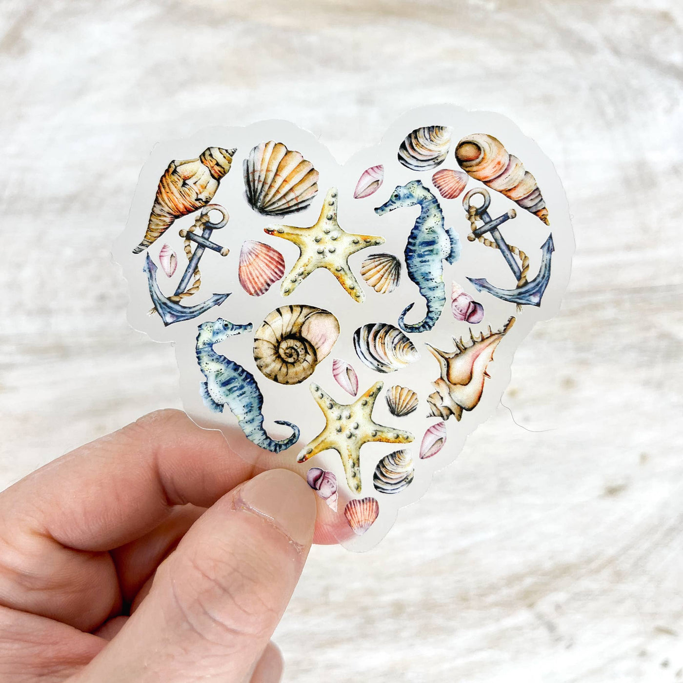 Sea Shell Heart Clear Beach Sticker, 3"