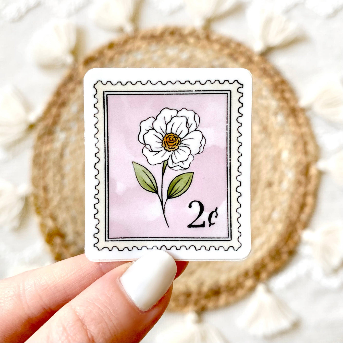 Purple Floral Stamp Sticker 2x1.75in