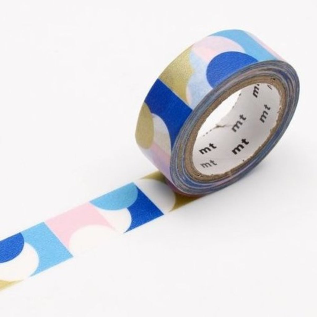 mt Patterns Washi Tape, 15mm - Circle Pink Blue