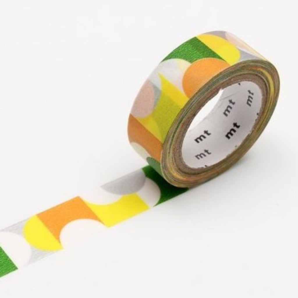 mt Patterns Washi Tape, 15mm - Half Circle Yellow Green