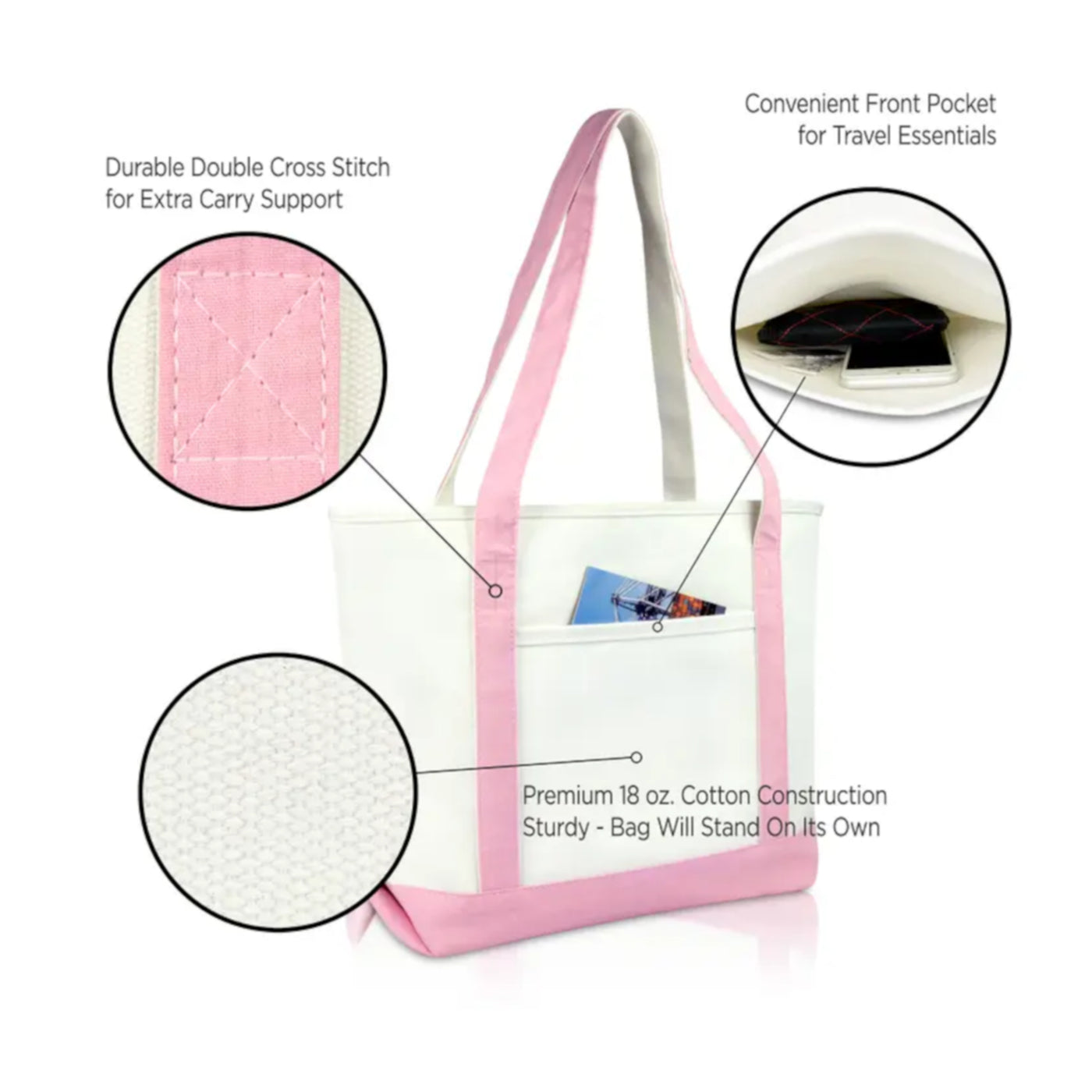 Everyday Shoulder Tote Bag, Pink Handle