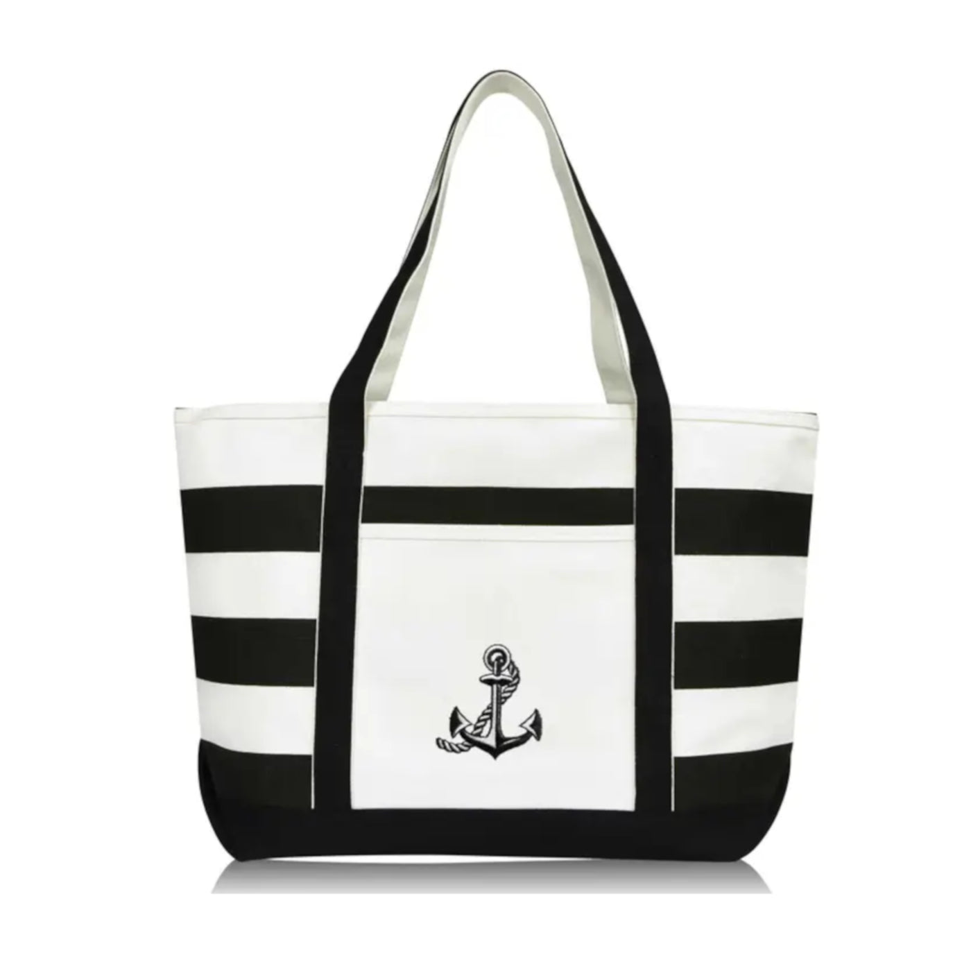 Embroidered Anchor Striped Cotton Tote